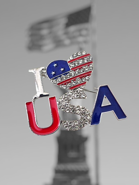 Jewelry - Patriotic USA Heart Pin - Red, Blue, Silver